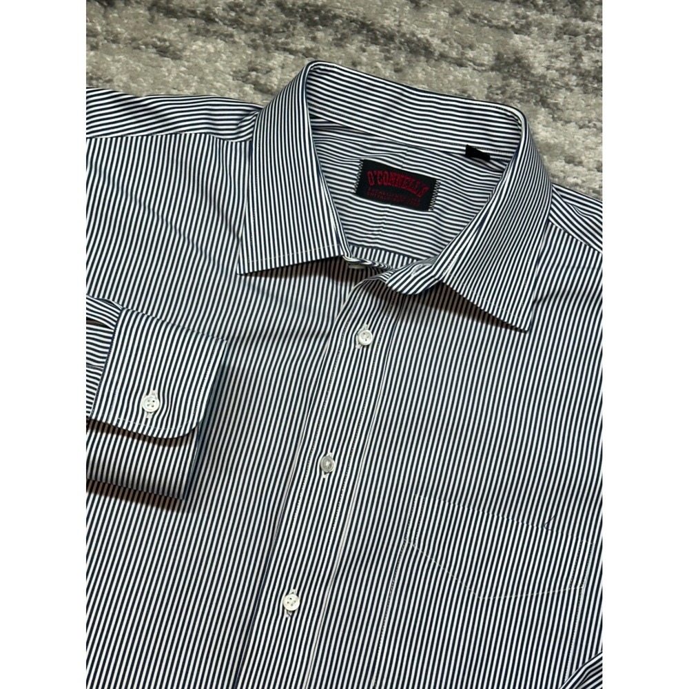 O'Connell's Dress Shirt Mens 17-32 Blue White Striped Oxford Long Sleeve USA‎